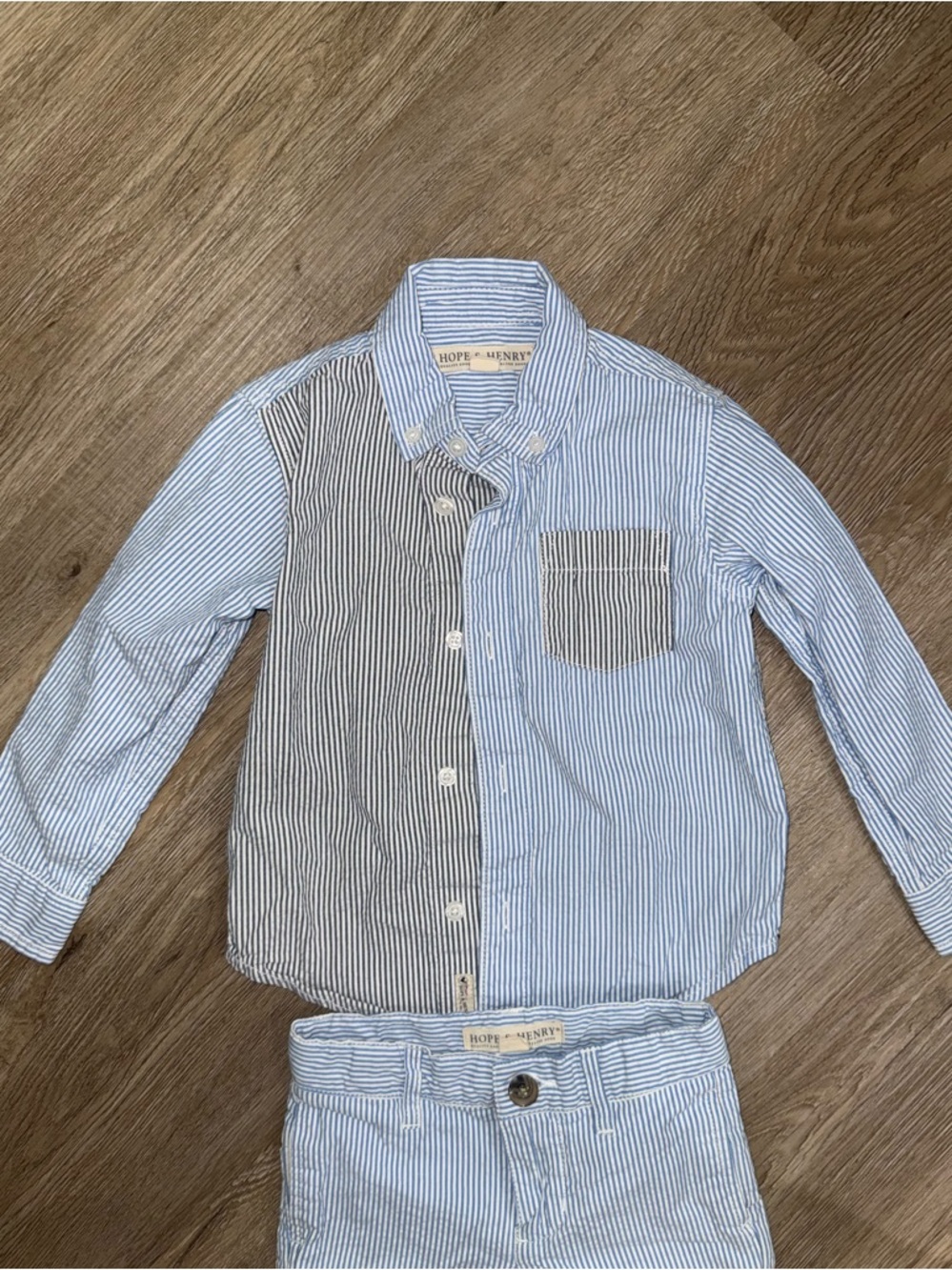 Hope & Henry Blue Patchwork Striped Button Down Size XXS